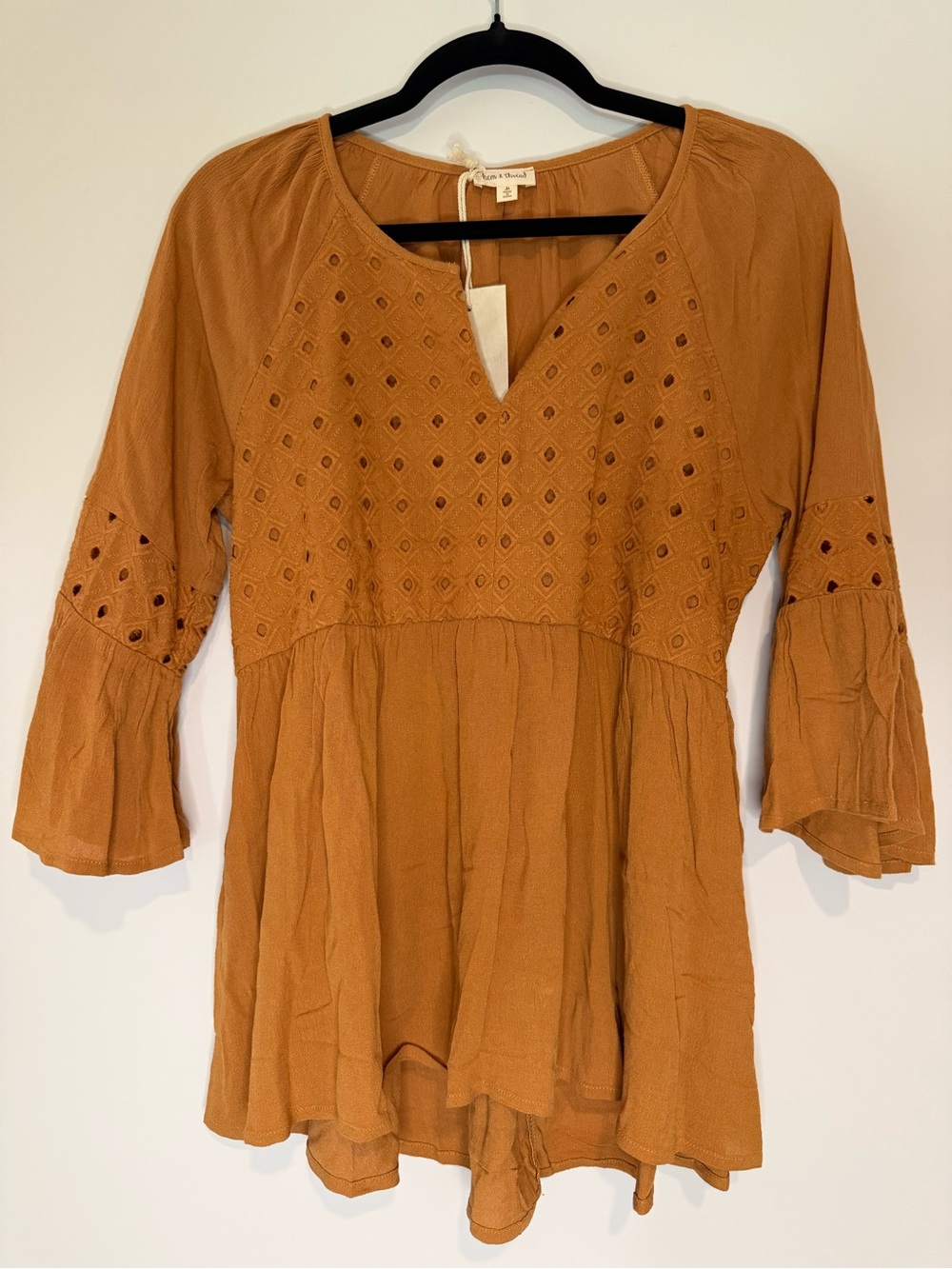 Hem & Thread - Eyelet Detail Peasant Tunic in Rust
